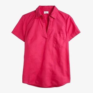 J.Crew linen-cotton blend polo shirt in magenta pink